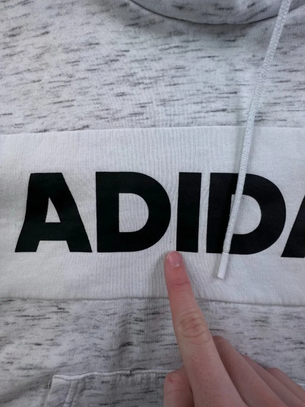 Adidas Pullover Hoodie Size Large White Heather Drawstring Long Sleeve Unisex